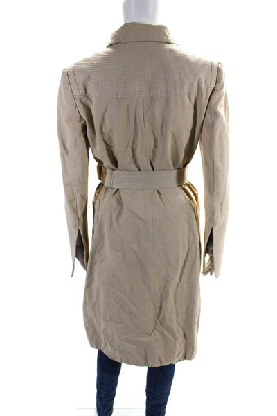 Tuleh Womens Long Sleeve Button Down Belted Lightweight Overcoat Beige Size 8