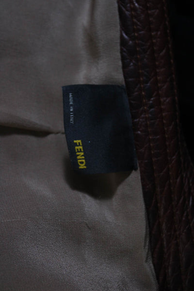 Fendi Womens Leather Snap Closure V Neck Notched Lapel Jacket Brown Size 42