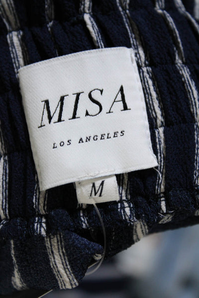 Misa Womens Elastic Waistband High Rise Wide Leg Striped Pants Navy White Medium