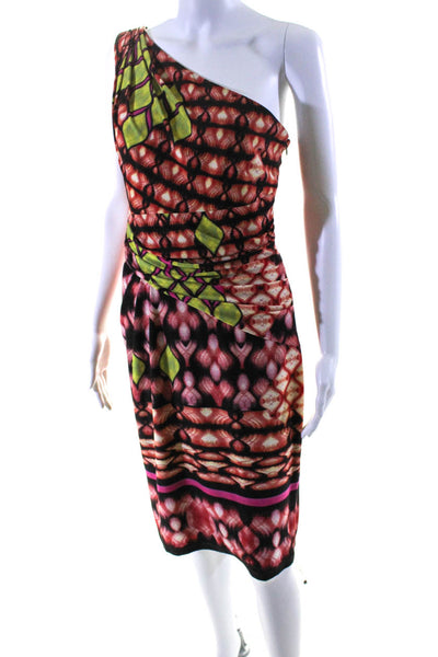 David Meister Womens Red Printed Drape One Shoulder Sleeveless Bodysuit Size 6