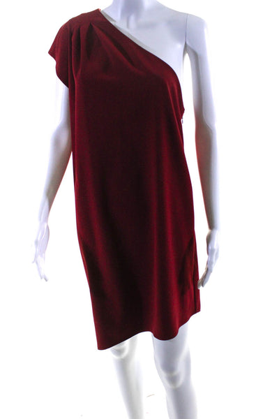 Alice + Olivia Womens Solid Red One Shoulder Cap Sleeve A-Line Dress Size 10