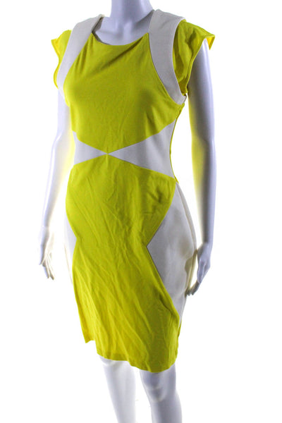 Byblos Womens Yellow/White Color Block Crew Neck Sleeveless Shift Dress Size 10