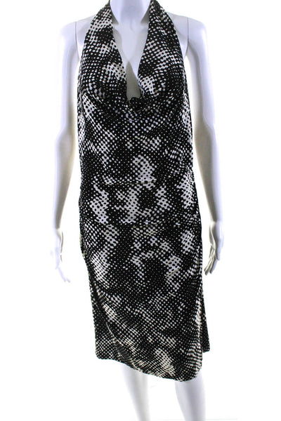 Nicole Miller Womens Black/White Printed Drape Neck Open Back Shift Dress Size12