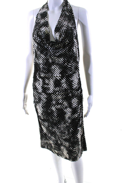 Nicole Miller Womens Black/White Printed Drape Neck Open Back Shift Dress Size12