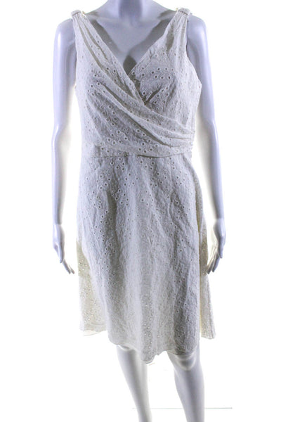 Elie Tahari Womens White Cotton Lace V-Neck Sleeveless Shift Dress Size 12
