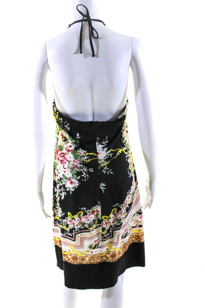 Raffaela Dangelo Womens Black Floral Print Halter Sleeveless Shift Dress Size L