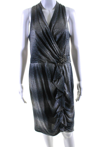 David Meister Womens Gray Textured Embellished Sleeveless Shift Dress Size 12
