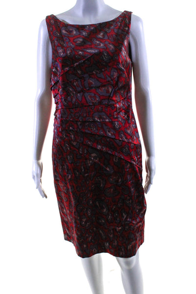 David Meister Womens Red Printed Drape Boat Neck Sleeveless Shift Dress Size 10