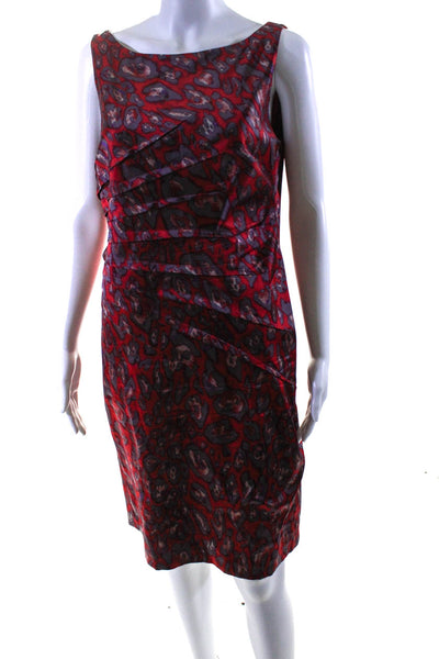 David Meister Womens Red Printed Drape Boat Neck Sleeveless Shift Dress Size 10