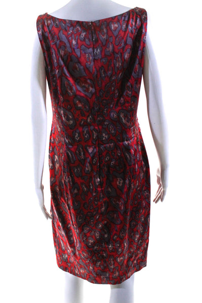 David Meister Womens Red Printed Drape Boat Neck Sleeveless Shift Dress Size 10