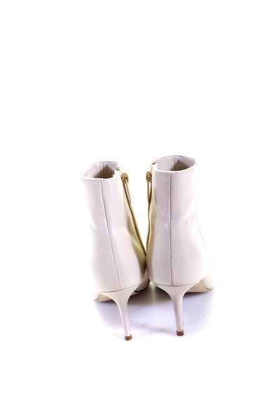 L'Agence Womens Cream Leather Pointed Toe Heels Ankle Boots Shoes Size 9