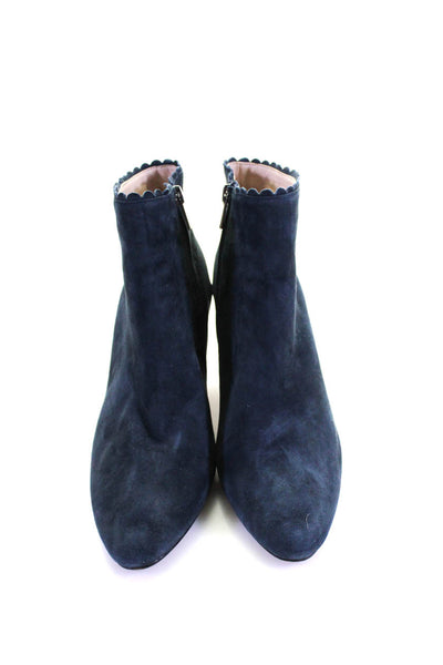 Pelle Moda Womens Blue Suede Scalloped Heels Ankle Boots Shoes Size 9M
