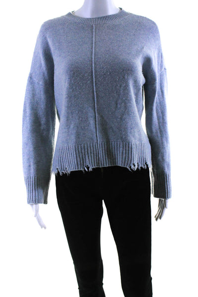 Lilla P Womens Blue Merino Wool Distress Crew Neck Pullover Sweater Top Size XS