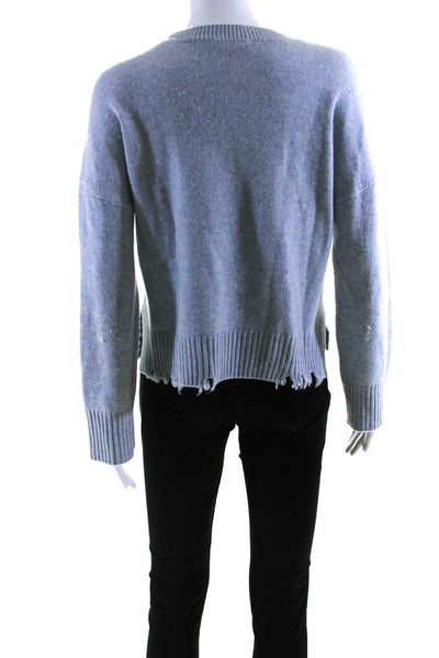 Lilla P Womens Blue Merino Wool Distress Crew Neck Pullover Sweater Top Size XS