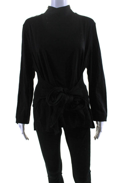 Toccin Womens Black High Neck Tie Back Zip Back Long Sleeve Blouse Top Size L
