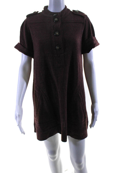 Marc By Marc Jacobs Womens Red Wool Henley Short Sleeve A-line Dress Size L