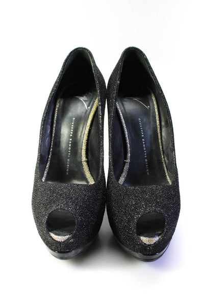 Giuseppe Zanotti Design Womens Stiletto Metallic Knit Peep Toe Pumps Black 39.5