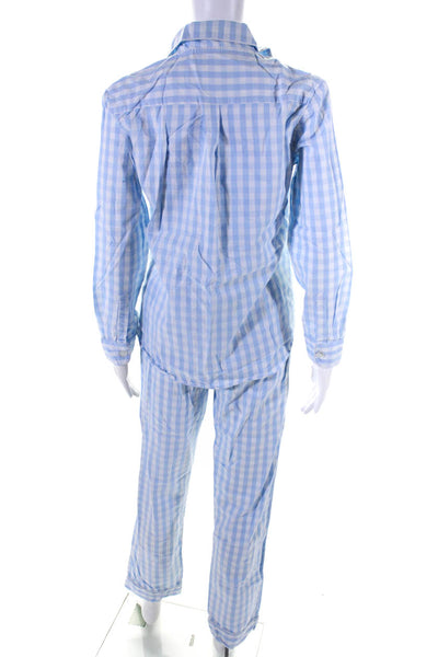 Petite Plume Womens Cotton Check Print Shirt + Pants Pajama Set Blue Size XS