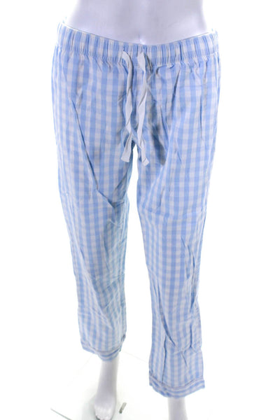 Petite Plume Womens Cotton Check Print Shirt + Pants Pajama Set Blue Size XS