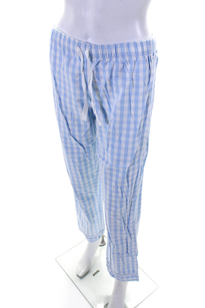 Petite Plume Womens Cotton Check Print Shirt + Pants Pajama Set Blue Size XS