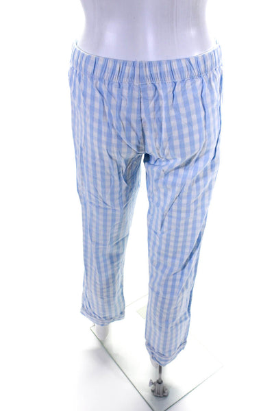 Petite Plume Womens Cotton Check Print Shirt + Pants Pajama Set Blue Size XS