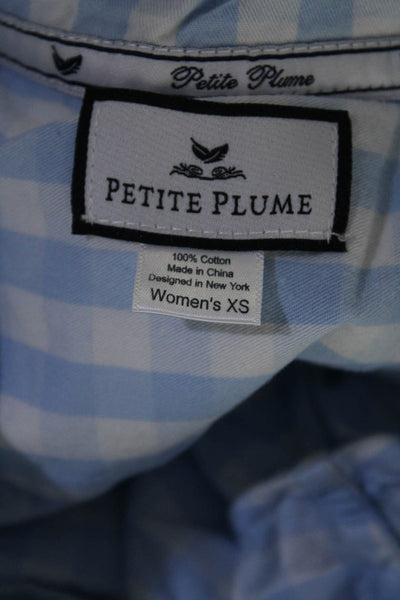 Petite Plume Womens Cotton Check Print Shirt + Pants Pajama Set Blue Size XS