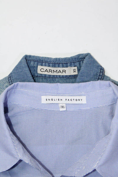 Carmar English Factory Womens Button Front Shirts Blue White Size XS Small Lot 2