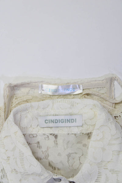 Cindi Gindi Womens Lace Button Up Shirt Blouse White Beige Size Medium Lot 2