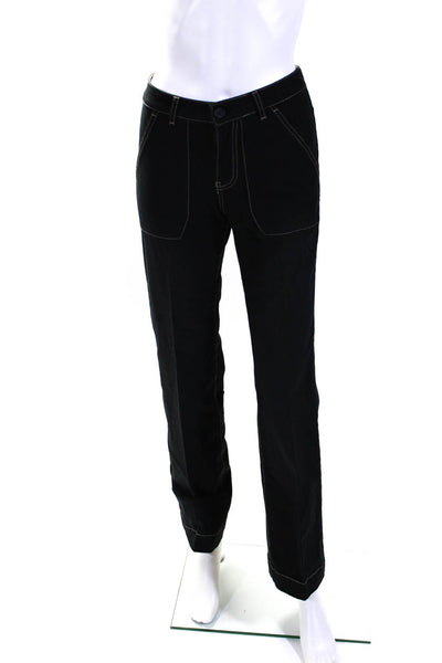 Ba&Sh Womens Zipper Fly Mid Rise Pleated Flare Leg Pants Black Cotton Size 4