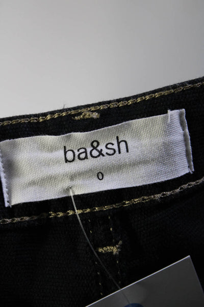 Ba&Sh Womens Zipper Fly Mid Rise Pleated Flare Leg Pants Black Cotton Size 4