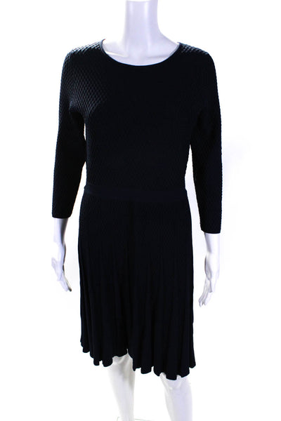 Reiss Womens Stretch Round Neck Long Sleeve Fit + Flare Dress Navy Size 10