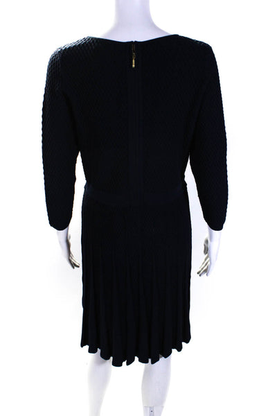 Reiss Womens Stretch Round Neck Long Sleeve Fit + Flare Dress Navy Size 10