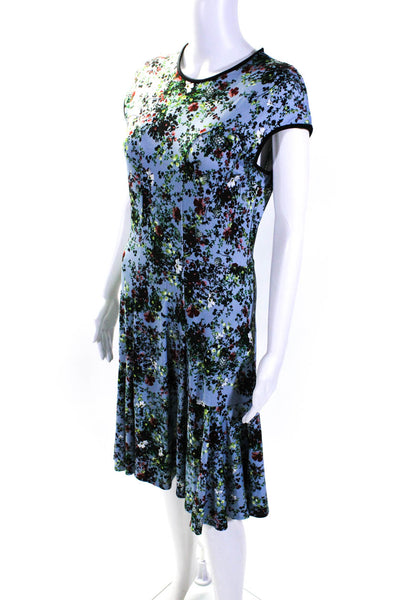Erdem Womens Stretch Floral Print Round Neck Sleeveless Midi Dress Blue Size 8