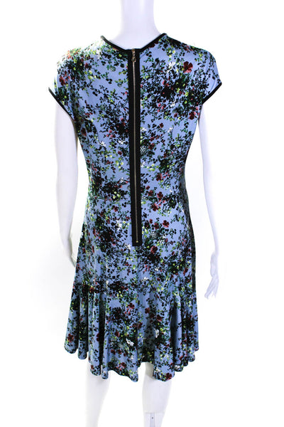 Erdem Womens Stretch Floral Print Round Neck Sleeveless Midi Dress Blue Size 8