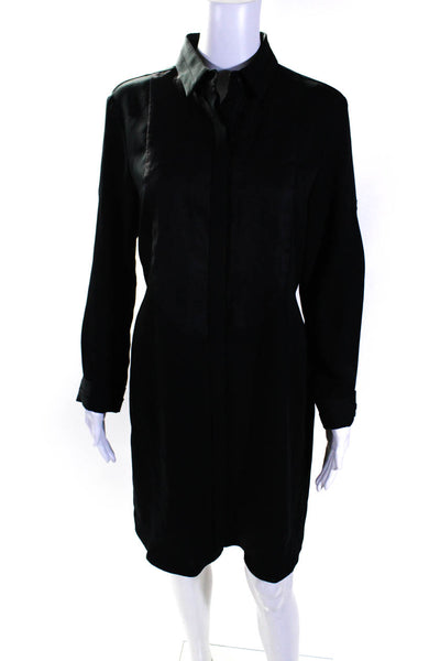 Rag & Bone Womens Linen Collared Long Sleeve Button Up Shirt Dress Black Size 6