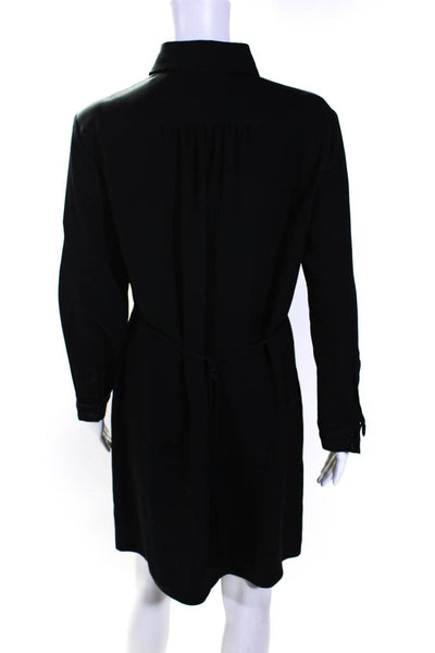 Rag & Bone Womens Linen Collared Long Sleeve Button Up Shirt Dress Black Size 6