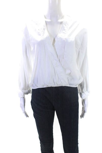 Veronica Beard Womens Cotton Long Sleeve V Neck Blouse White Size 0