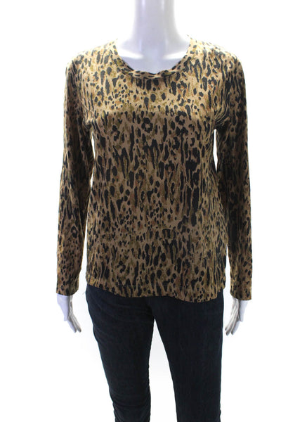 Dries Van Noten Womens Cotton Leopard Print Long Sleeve Blouse Brown Size XS