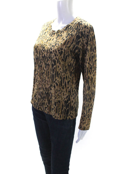 Dries Van Noten Womens Cotton Leopard Print Long Sleeve Blouse Brown Size XS