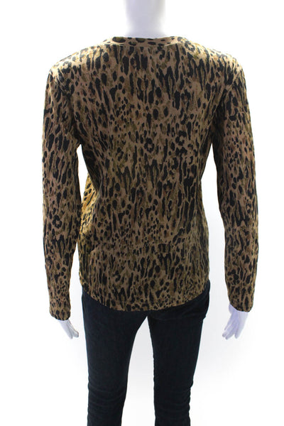 Dries Van Noten Womens Cotton Leopard Print Long Sleeve Blouse Brown Size XS