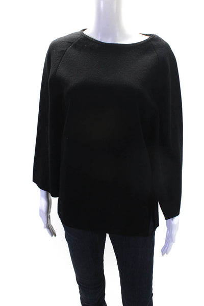 Dries Van Noten Womens Merino Wool Open Long Sleeve Knit Blouse Black Size XS