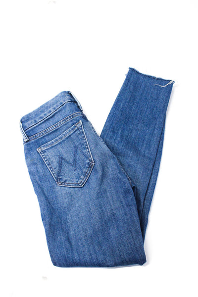 Mother Womens Cotton High Rise Raw Hem Slim Straight Jeans Blue Size 23
