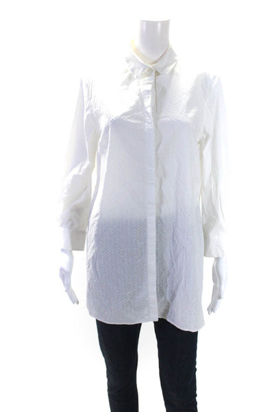 Piazza Sempione Women's Collared 3/4 Sleeves Button Down Shirt White Size M