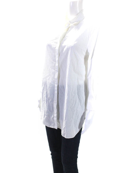 Piazza Sempione Women's Collared 3/4 Sleeves Button Down Shirt White Size M