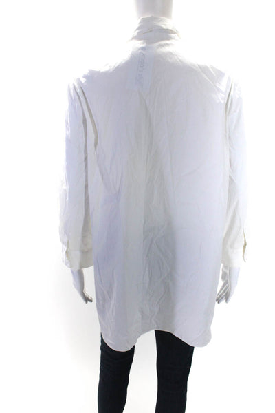 Piazza Sempione Women's Collared 3/4 Sleeves Button Down Shirt White Size M