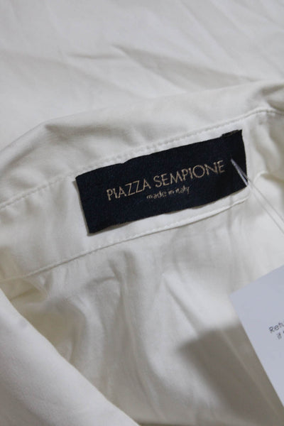 Piazza Sempione Women's Collared 3/4 Sleeves Button Down Shirt White Size M