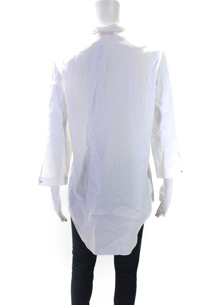 Leggiadro Women's Collared Long Sleeves Button Down Shirt White Size M