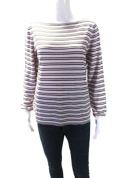 Prada Women's Round Neck Long Sleeves Multicolor Stripe Blouse Size 46