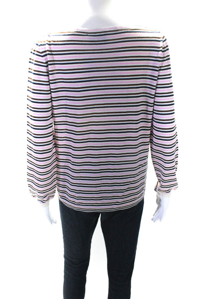 Prada Women's Round Neck Long Sleeves Multicolor Stripe Blouse Size 46