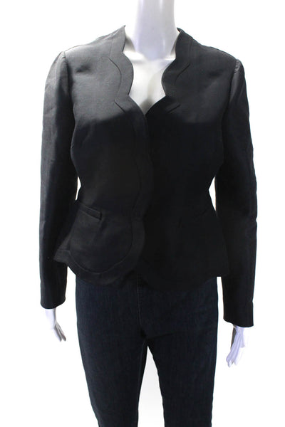 Valentino Women's V-Neck Long Sleeves Scallop Trim Blazer Black Size 40